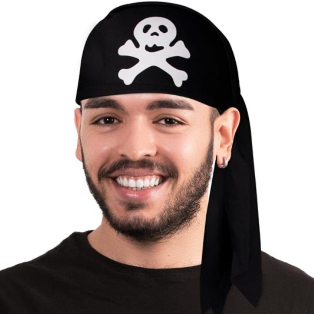 🏴‍☠️PIRATE🏴‍☠️ SCARF HATS BLACK ROUND WITH WHITE SKULL ☠️ BUNDLE OF 6 🌟NWT🌟
